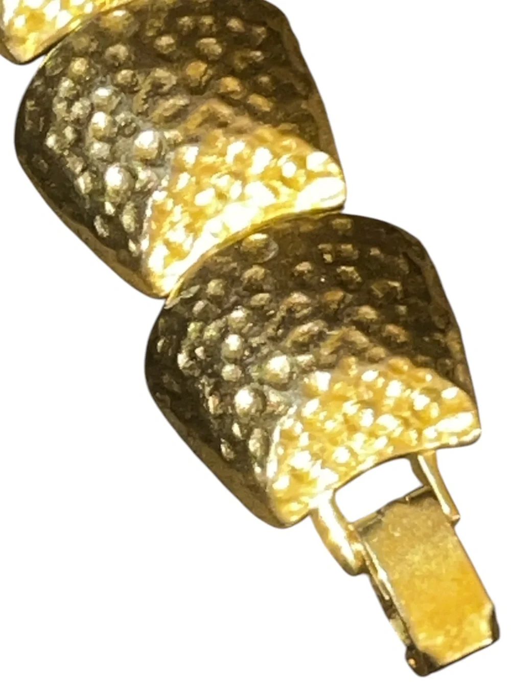 Vintage Gold Tone Hammered Link Nugget Bracelet 7” Unsigned